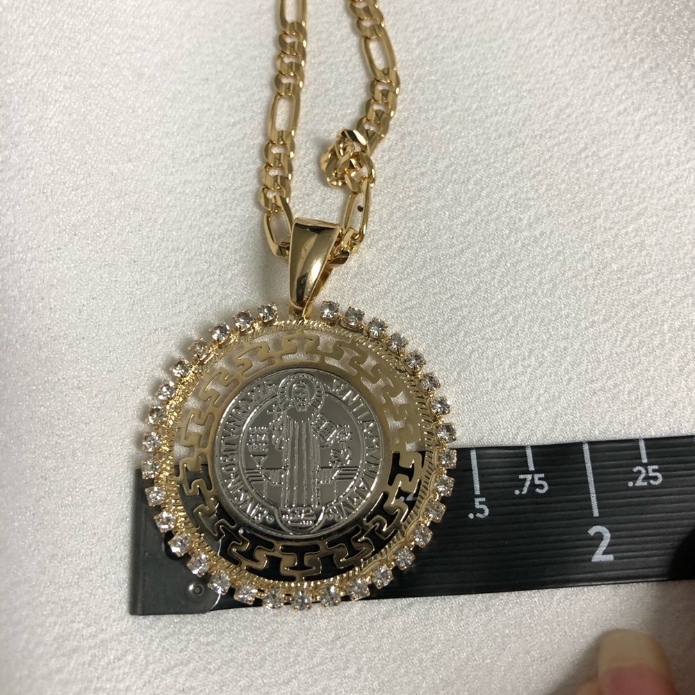 18k Gold Filled St. Benedict Diamond Necklace - Picture 4 of 7